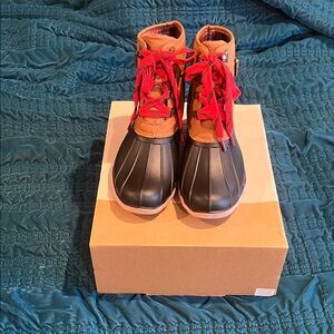 Maurices women’s 11 Black and Tan Boots with Red Laces